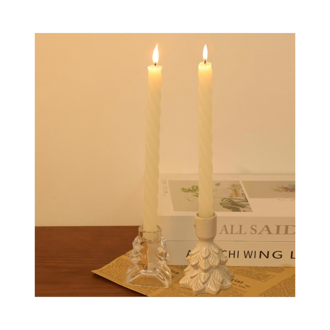 White Ceramic Tree Taper Candle Holder