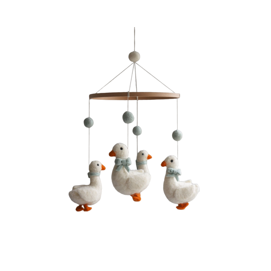Blue Bow Geese Felted Baby Mobile