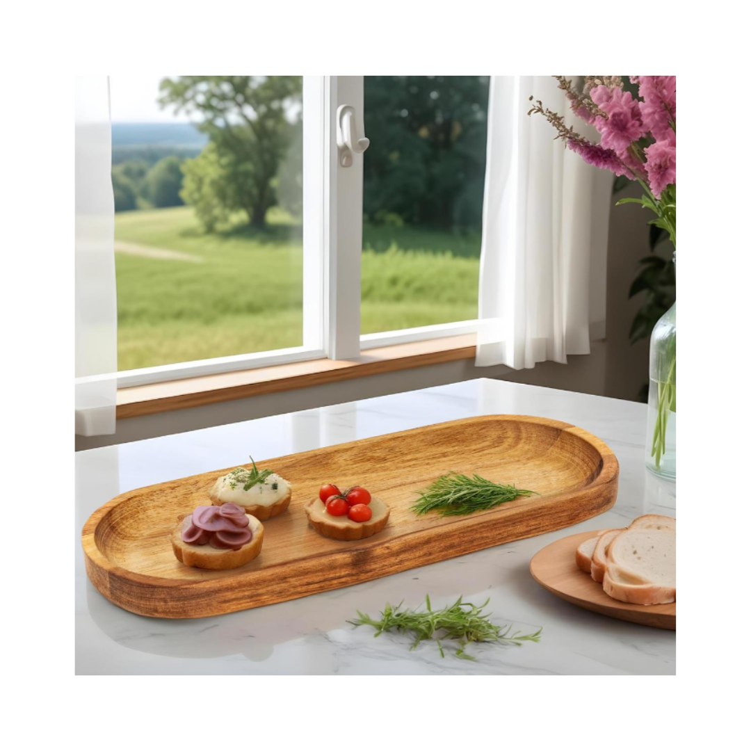 Long Acacia Wood Serving Tray