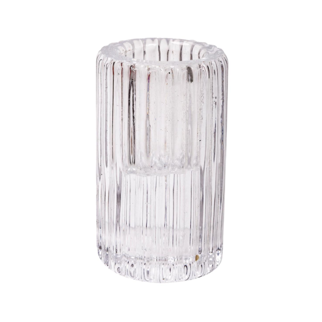 Ribbed Glass Taper Candle Holder