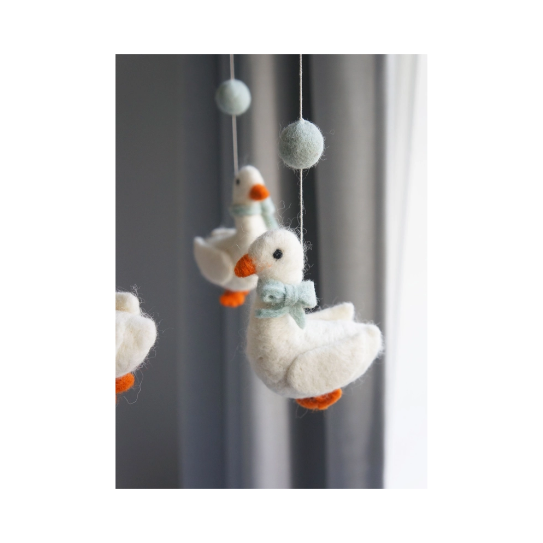 Blue Bow Geese Felted Baby Mobile