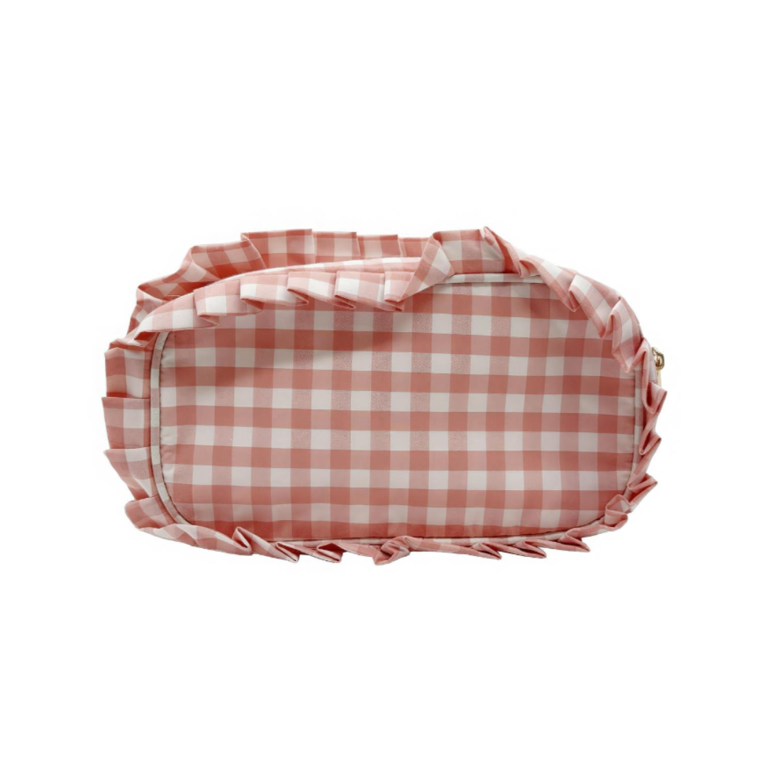 Pink Gingham Ruffled Zipper Pouch
