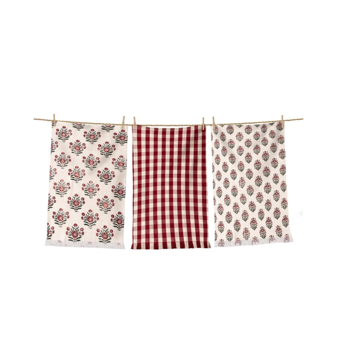 Red Block Print Tea Towels