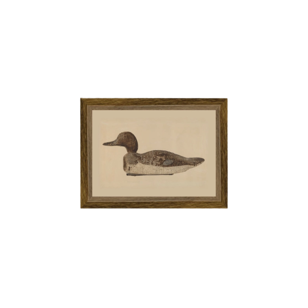 Wooden Duck Decoy Framed Antique Art