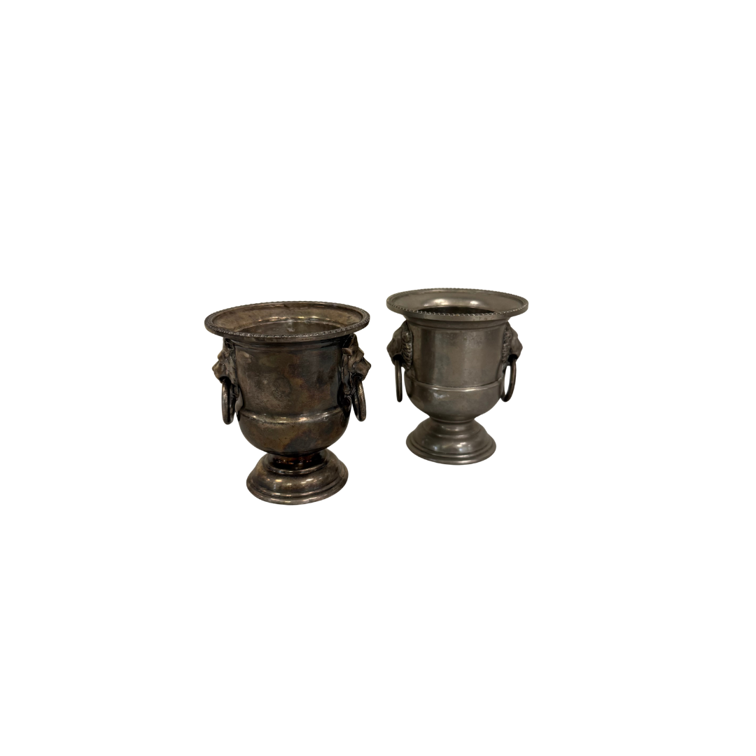 Found Silverplate Mini Lion Head Urn