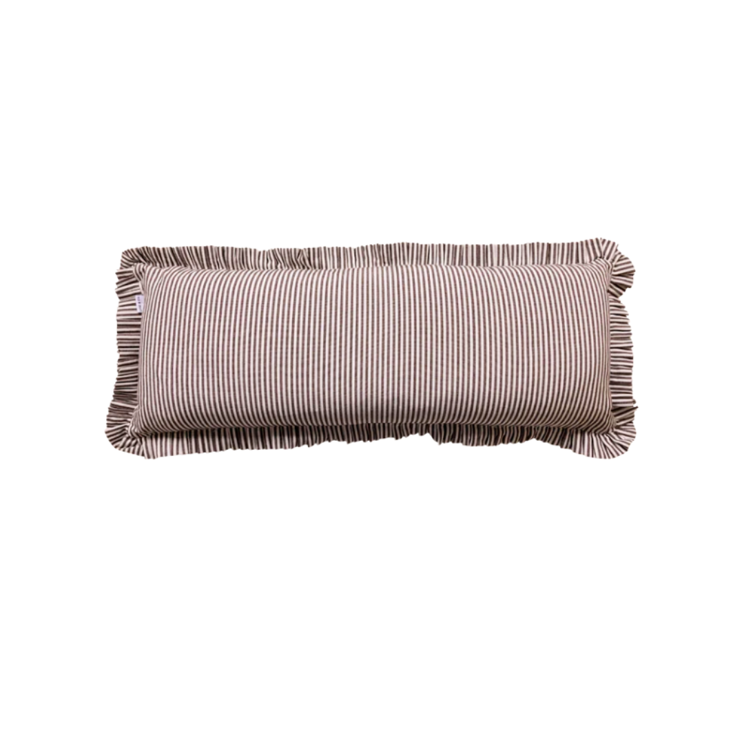 Ruffle Bolster Pillow Cover Brown White Stripes