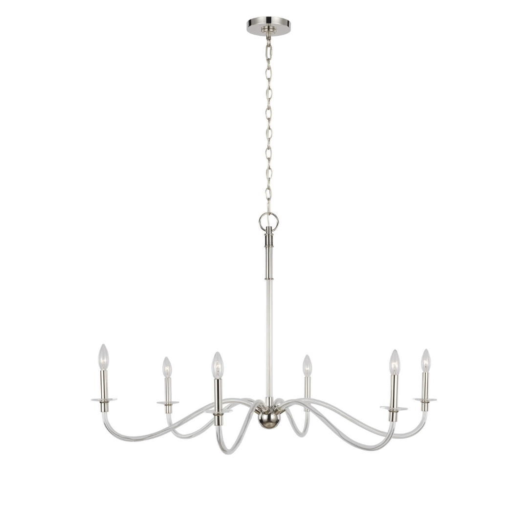 lighting, chandelier, large, 5-light, 6-light, lucite, clear, shade, brass, gold, silver, grey, nickel, polished, generation lighting, 