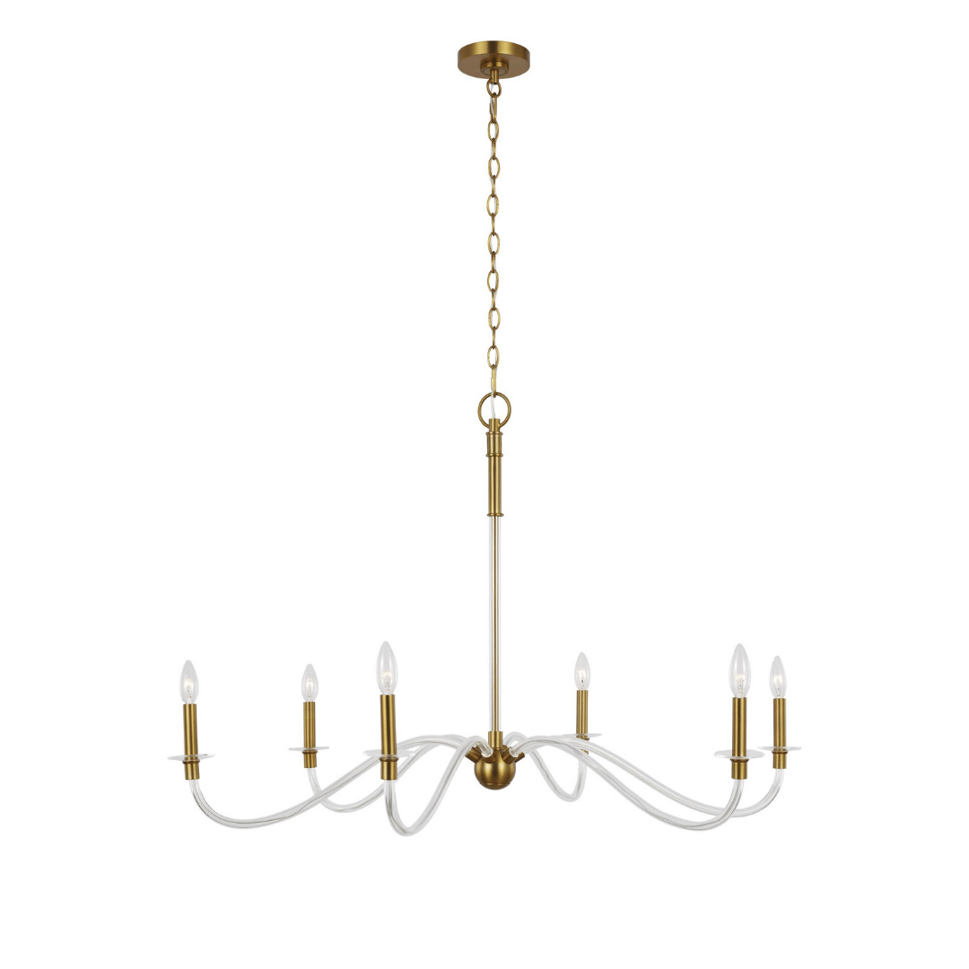 lighting, chandelier, large, 5-light, 6-light, lucite, clear, shade, brass, gold, silver, grey, nickel, polished, generation lighting, 