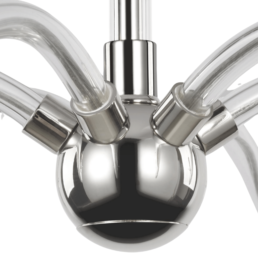 lighting, chandelier, large, 5-light, 6-light, lucite, clear, shade, brass, gold, silver, grey, nickel, polished, generation lighting, 