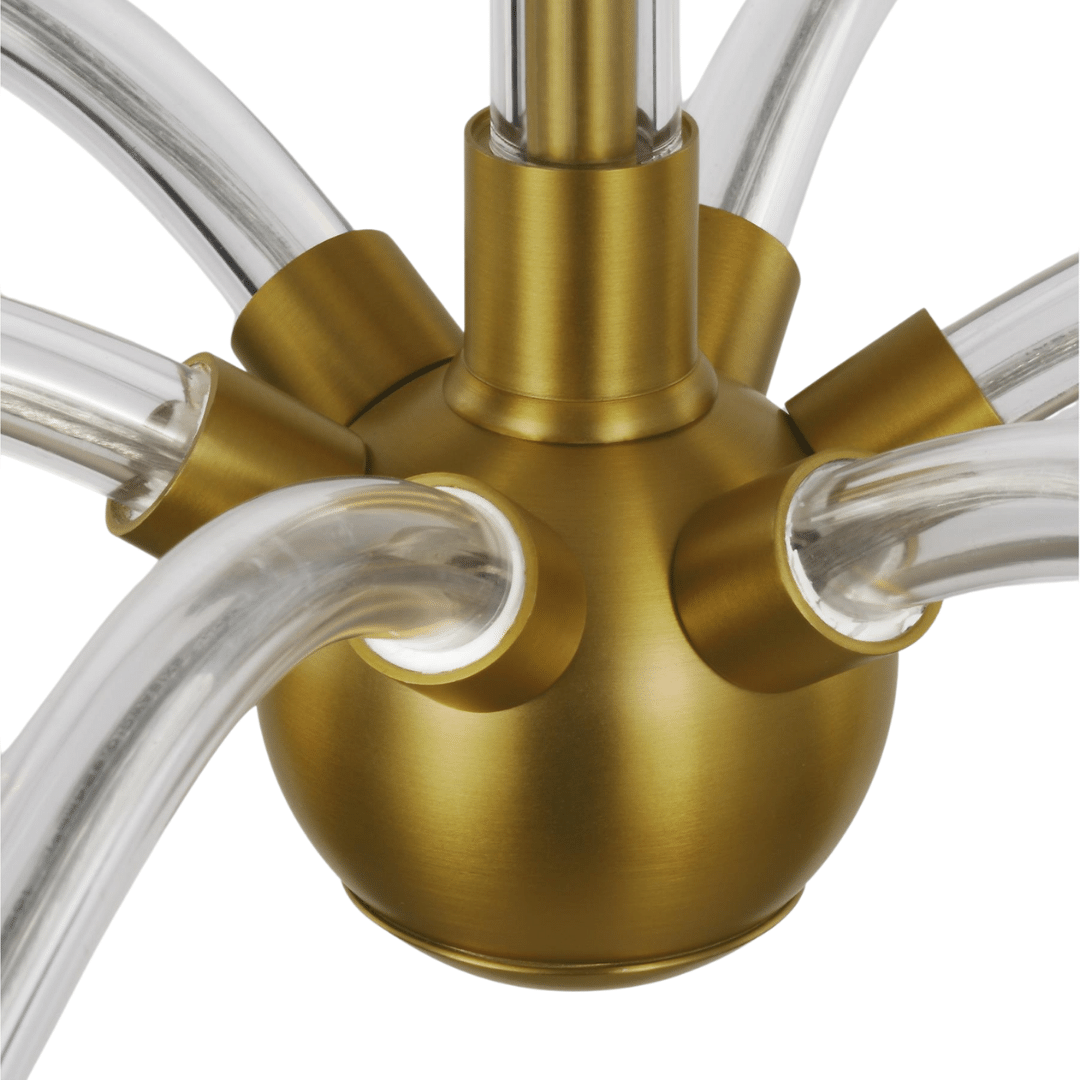 lighting, chandelier, large, 5-light, 6-light, lucite, clear, shade, brass, gold, silver, grey, nickel, polished, generation lighting, 