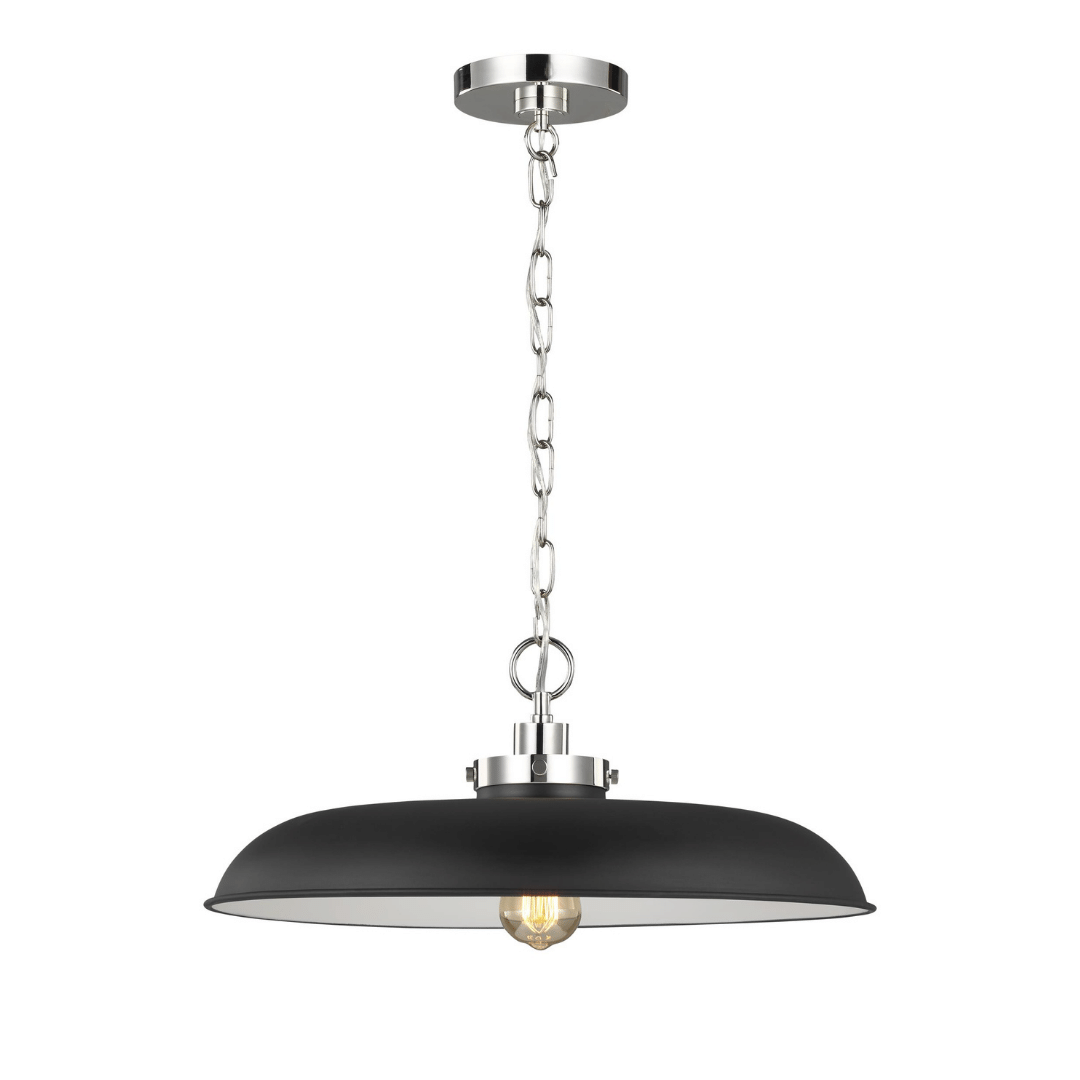 lighting, pendant, 1-light, black, white, matte, midnight, brass, gold, burnished brass, silver, polished nickel, nickel, modern, contemporary, Generation Lighting, wellfleet pendant, 