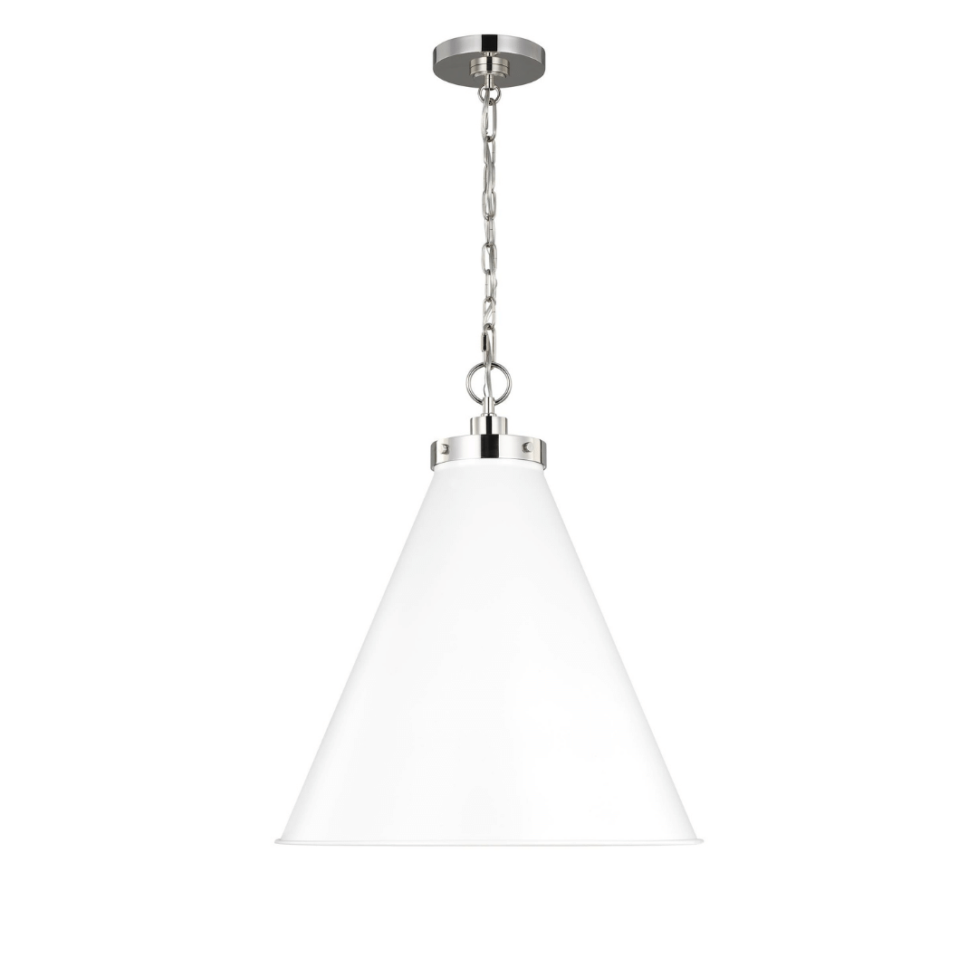 lighting, pendant, 1-light, black, white, matte, midnight, brass, gold, burnished brass, silver, polished nickel, nickel, modern, contemporary,  Generation Lighting, wellfleet pendant, cone