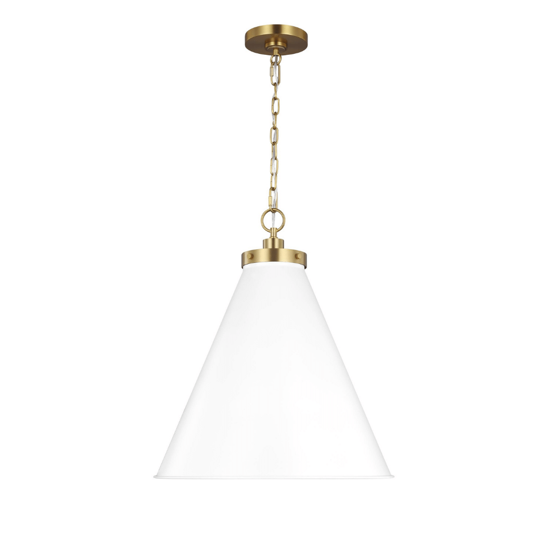 lighting, pendant, 1-light, black, white, matte, midnight, brass, gold, burnished brass, silver, polished nickel, nickel, modern, contemporary,  Generation Lighting, wellfleet pendant, cone