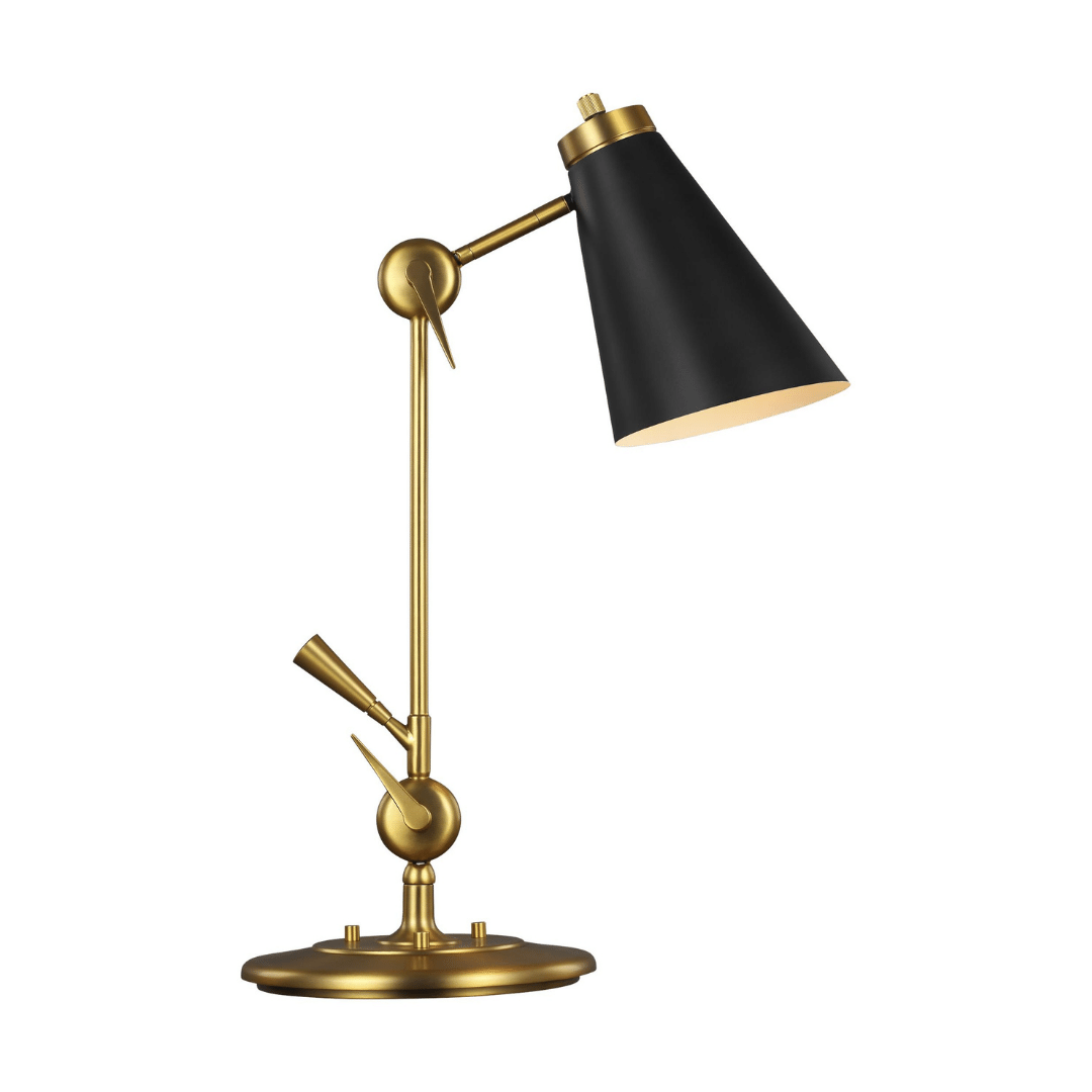 lighting, lamp, table lamp, gold, brass, black, noir, adjustable, task lamp, desk lamp, contemporary, industrial, Generation Lighting, signoret table lamp, task lamp,