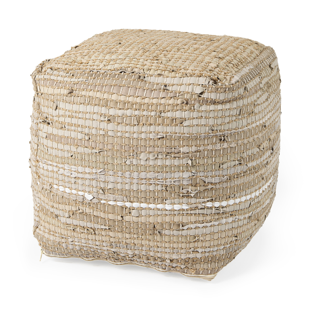 Aalia Leather & Jute Pouf