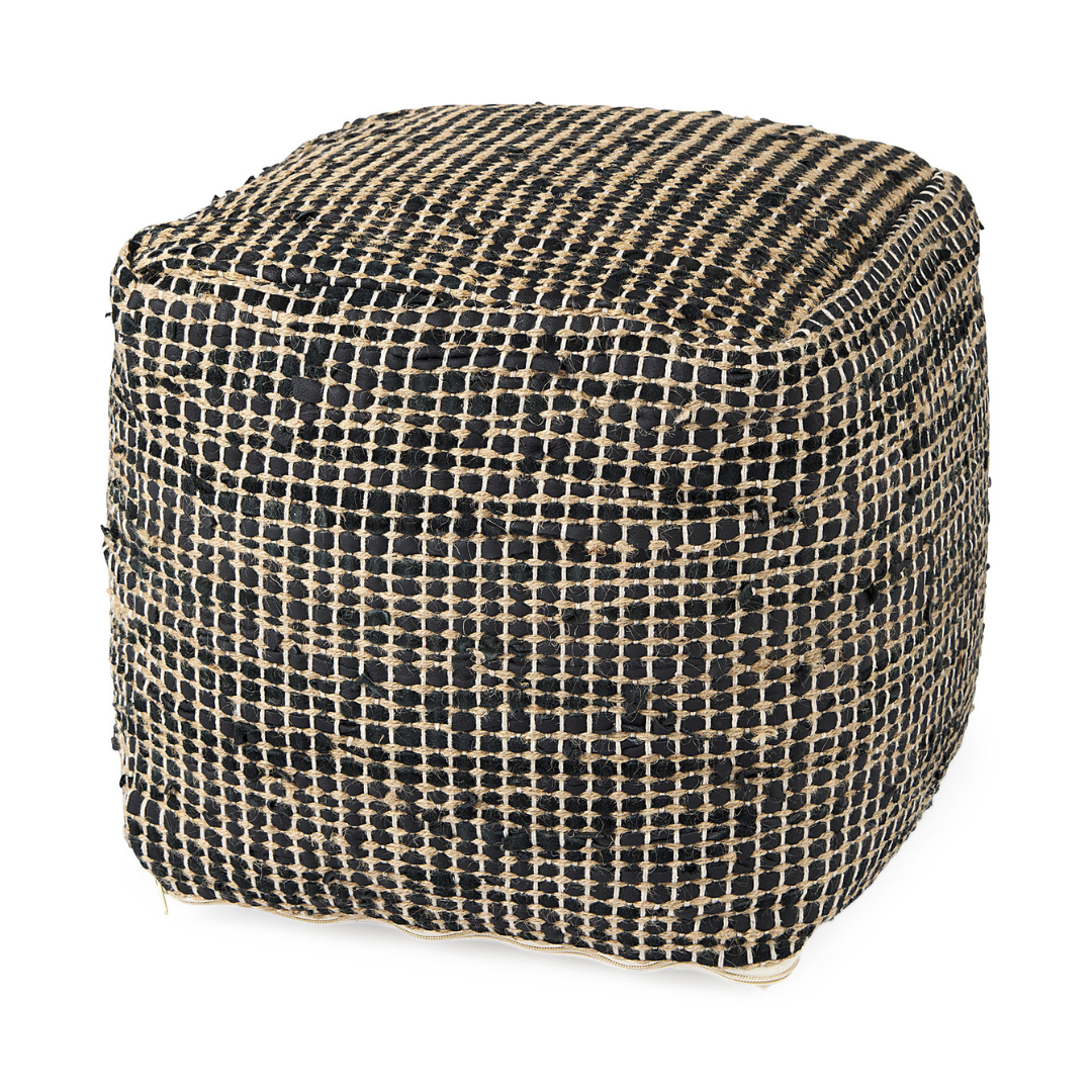 Aalia Leather &amp; Jute Pouf