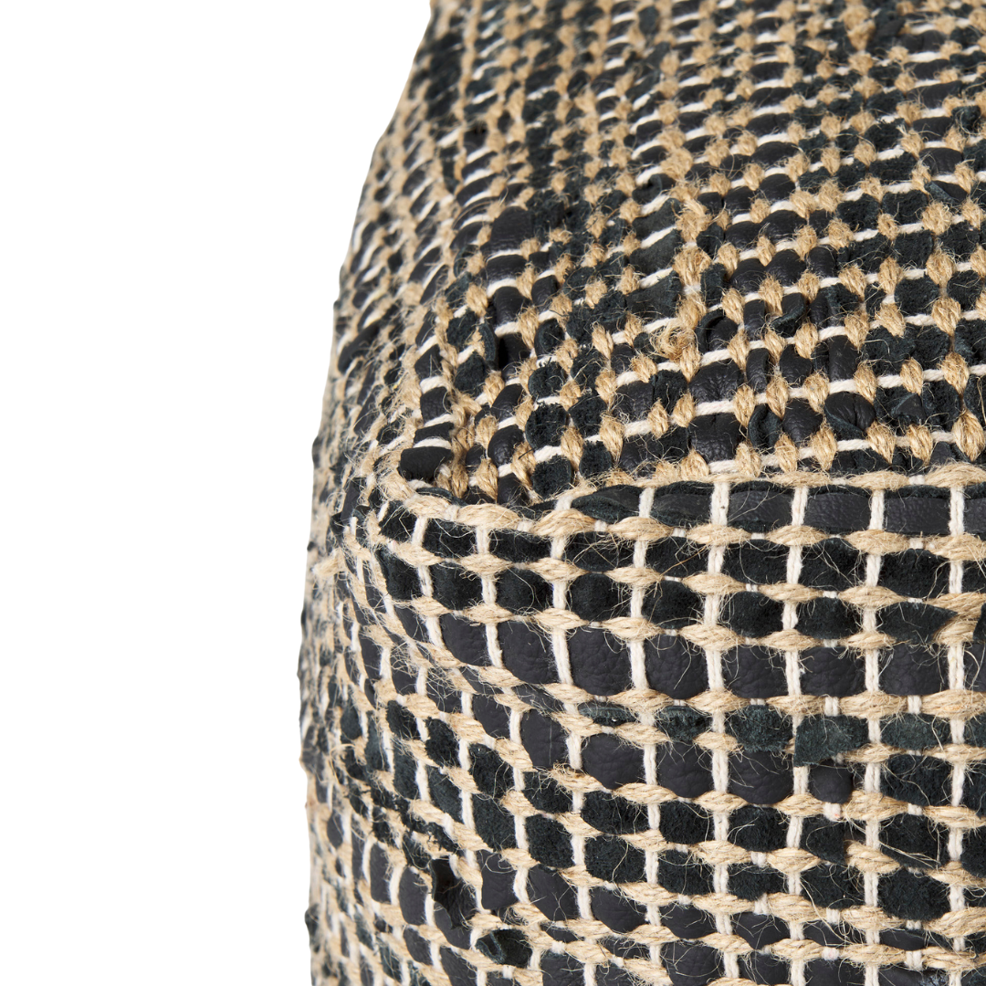 Aalia Leather &amp; Jute Pouf