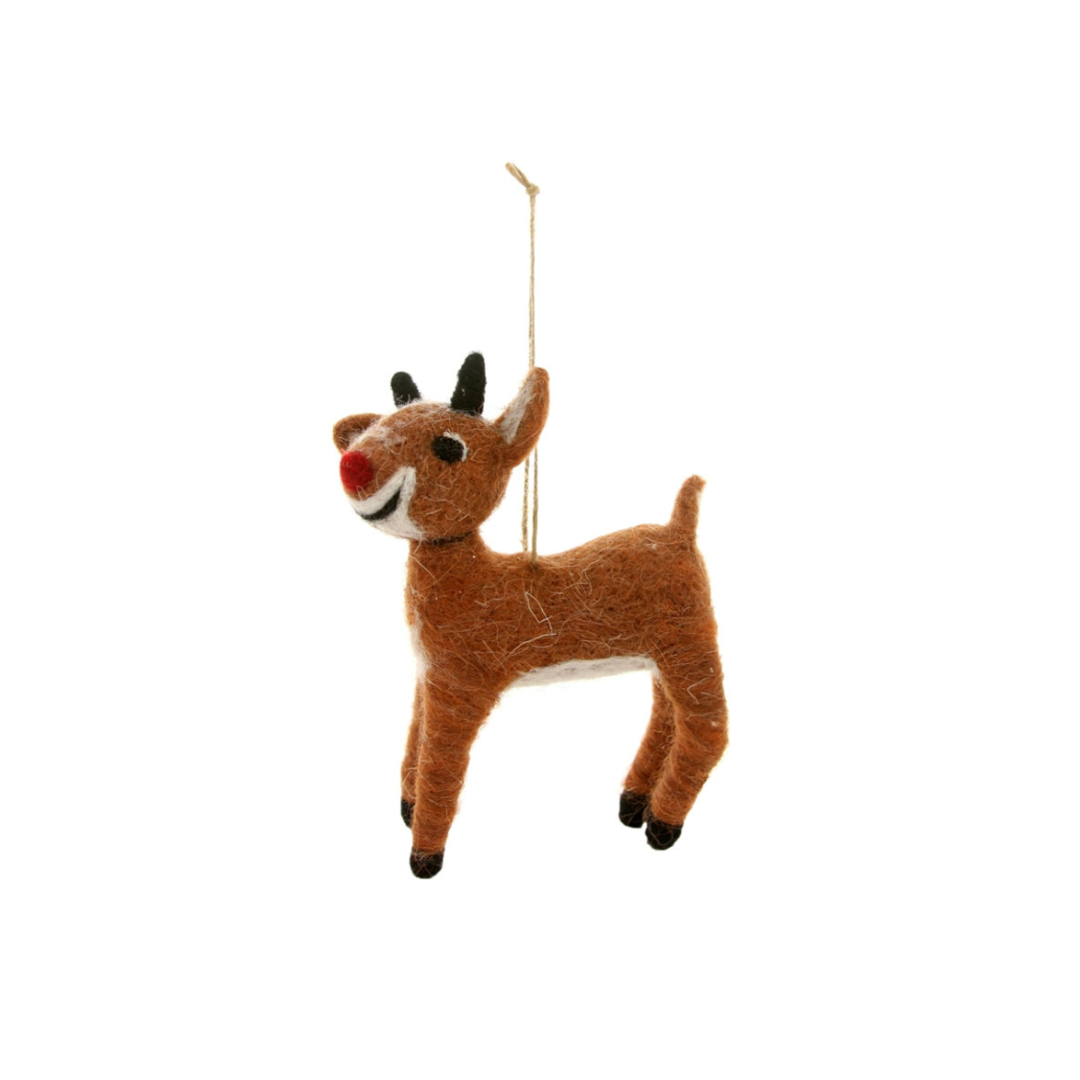 Felted Red Nose Reindeer Ornament